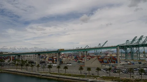 Traffic on ramp to Vincent Thomas Bridge San Pedro CA Stock-Footage 106864779