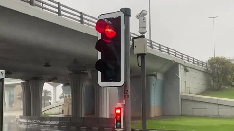 Traffic Red Light become Green Heavy Raining Vídeo Stock 276575693