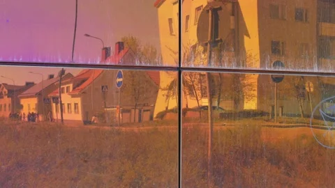 Traffic reflection in shiny building wall, Lappeenranta Finland Stock-Footage 195656799