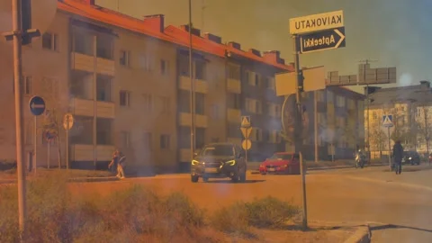 Traffic reflection in shiny building wall, Lappeenranta Finland Stock-Footage 195657603