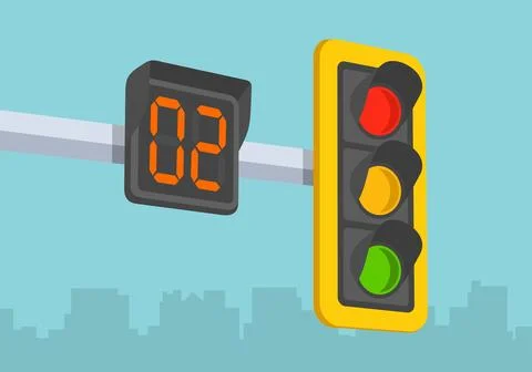 Traffic regulations. Traffic light countdown timer. Close-up view. Stock Illustration