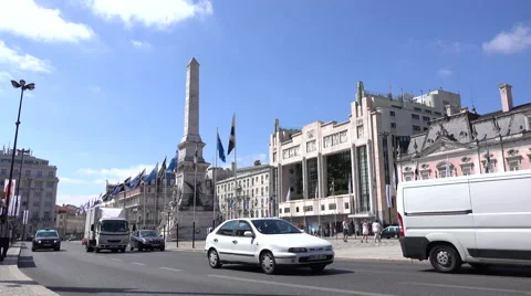 Traffic in Restauradores Square Stock Footage 64286699