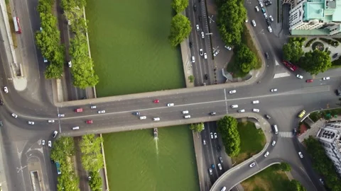 Traffic by the river top view Stock Footage 168624772