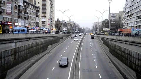 Traffic On Road Highway In Diagonal Camera View Stock Footage 83952899