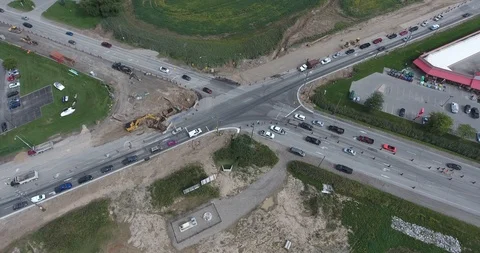 Traffic At Road Intersection With Construction 001 Stock Footage 94959453