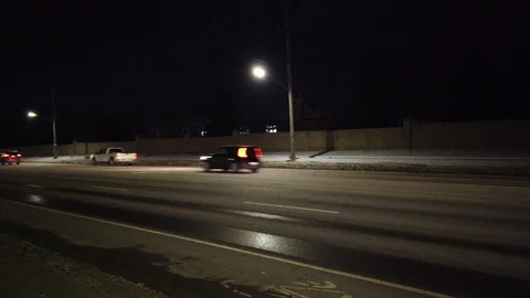 Traffic On Road At Night In Winter Stock Footage 121650196