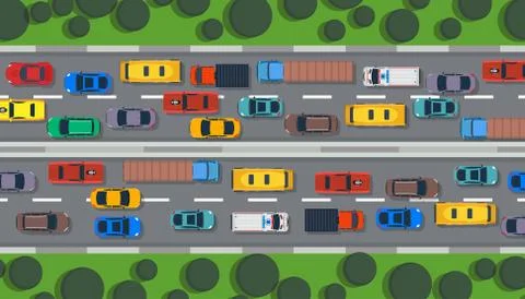 Traffic road vector top view highway city car. Street flat vehicle map infogr 库存插图