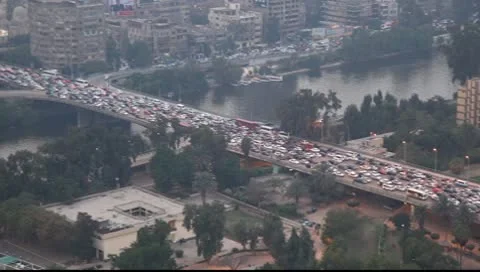 Traffic on the road. View from the Cairo tower Stock Footage 10010179
