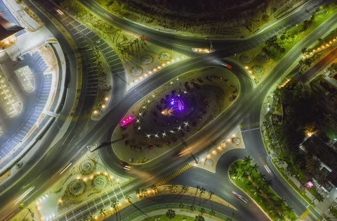 Traffic Roundabout Intersection Night Aerial Hyperlapse, Los Cabos, Mexico. Stock Footage 108799776