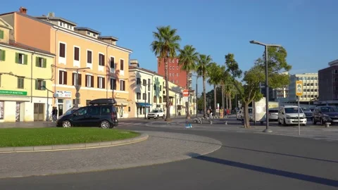 Traffic in a roundabout in the old Mediterranean town of Koper Stock Footage 223401923