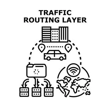 Traffic routing layer connecting data and vehicles Ilustración de archivo