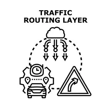 Traffic routing layer managing vehicle navigation system Stock Illustration