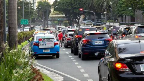 Traffic on Roxas avenue during the rush hour Stock Photos
