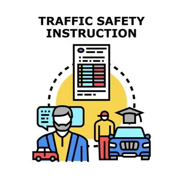 Traffic safety instruction with driving instructor and student Stockillustratie