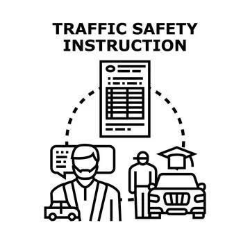 Traffic safety instruction with driving instructor and student Stock-Illustration