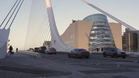 Traffic on the Samuel Beckett Bridge, Dublin Stock Footage 123713969