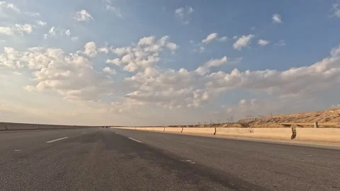 Traffic Scene Along Eastern Desert Route Connecting Cairo With Ain Sokhna Stock Footage 329967261
