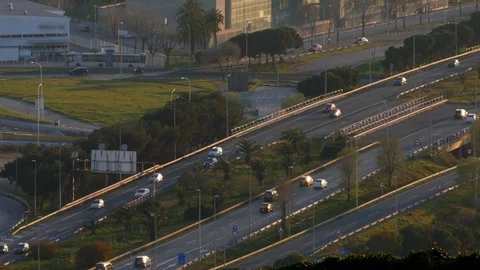 Traffic scene and road at sunset.Time Lapse Stock Footage 73957342
