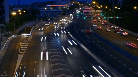 Traffic scene  at dusk. Long Exposure.Time Lapse Stock Footage 76436929