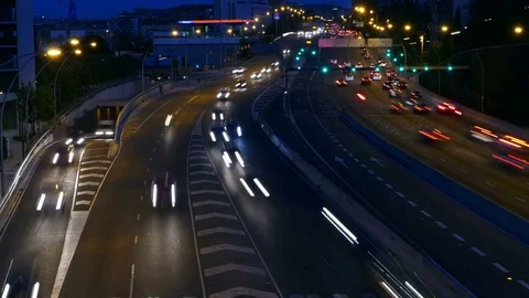 Traffic scene  at dusk. Long Exposure.Time Lapse Stock Footage 76439541