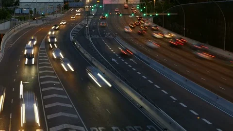 Traffic scene  at dusk. Long Exposure.Time Lapse Stock Footage 76441535