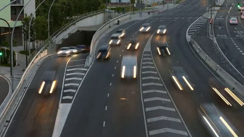 Traffic scene  at dusk. Long Exposure.Time Lapse Stock Footage 76449113
