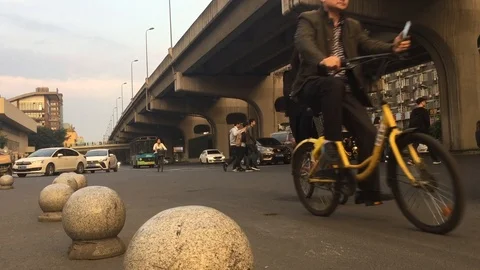 Traffic Scene Under Elevated Highway Chengdu, China Ring Road Stock Footage 105995075