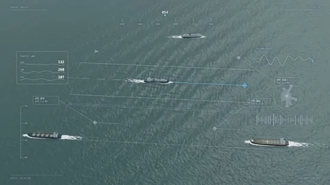 Traffic separation scheme ships passing both ways aerial pearl overcast wide 스톡 동영상 343615111