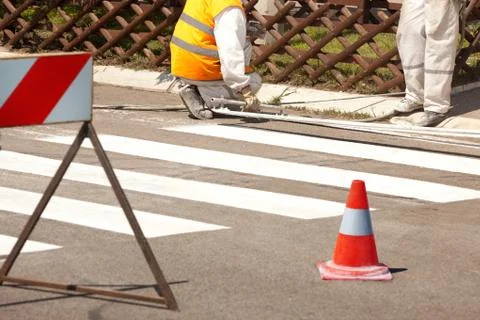Traffic Series: Renew the Road Marking on the Street Stock Photos
