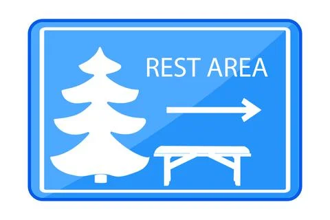 Traffic sign with bench, pine tree, arrow and text. Parking zone. Stock Illustration