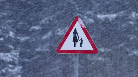 Traffic sign in blizzard Stock Footage 148116501