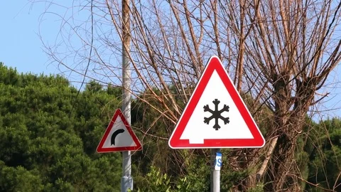 Traffic Sign EU Snow Stock Footage 84625503