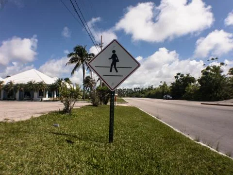 Traffic Sign Pedestrian Crossing By Ruby Swiss Freeport Grand Bahama, Bahamas Foto stock