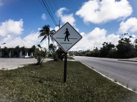 Traffic Sign Pedestrian Crossing By Ruby Swiss Freeport Grand Bahama, Bahamas Foto stock
