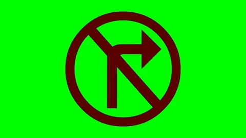 Traffic sign prohibited turn right red flash animation Stock Footage 338037805