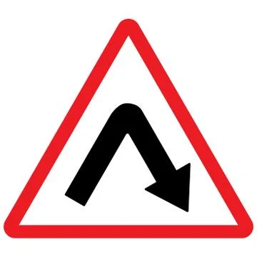 Traffic sign red triangle - Sharp bend towards the right. Illustrazione stock