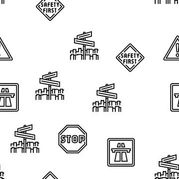 Traffic Sign Road Information vector seamless pattern Stock Illustration