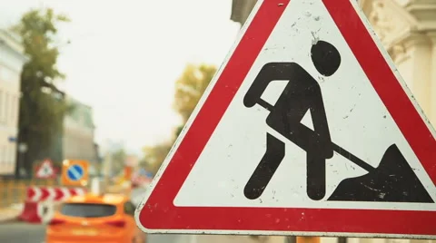 Traffic sign for road work Stock Footage 57771642