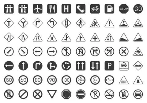 Traffic sign vector icon set, solid style Stock Illustration
