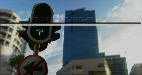 Traffic signal assembly being animated in 3D, showing green arrow and Stock Footage 309287022