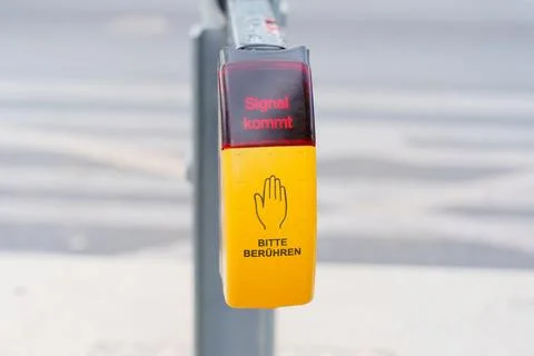 Traffic Signal Button with Touch Instructions in Berlin Stock Photos