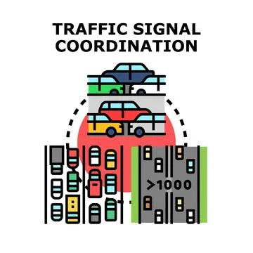 Traffic signal coordination optimizing urban road network flow Illustrazione stock