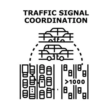 Traffic signal coordination optimizing urban road network flow Stock Illustration