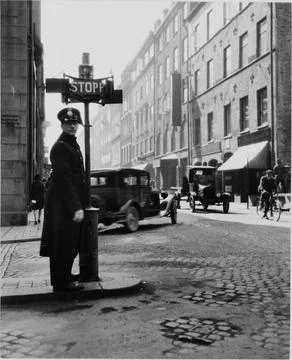 Traffic signal Stop - Run at the intersection of Regeringsgatan and Hamnga... Stock Photos