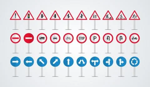 Traffic signs collection vector. Collection of warning Stock Illustration