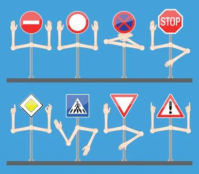 Traffic signs with hands Stock Illustration