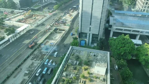 Traffic situation as seen from the top of the building Stock Footage 274867356