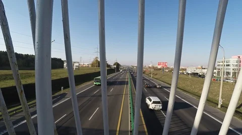 Traffic. Slow Motion. Bridge Over Road. Video stock 97973793