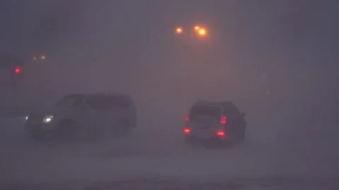 Traffic on snow blizzard Stock Footage 169528798