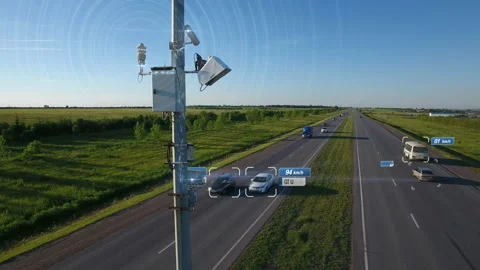 Traffic speed radar tracking control illustration with infographic automobile Stock Footage 100969642